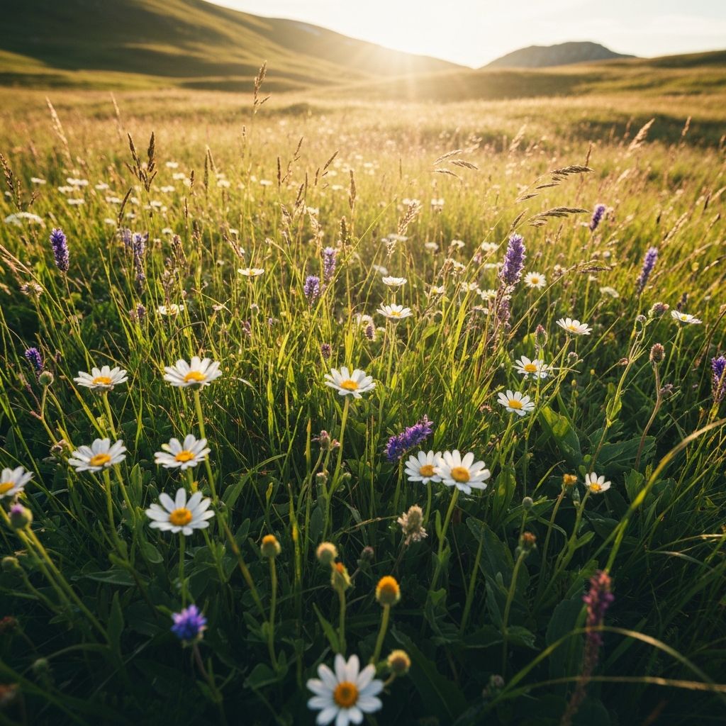 Frische alpine Blüten mit Tau